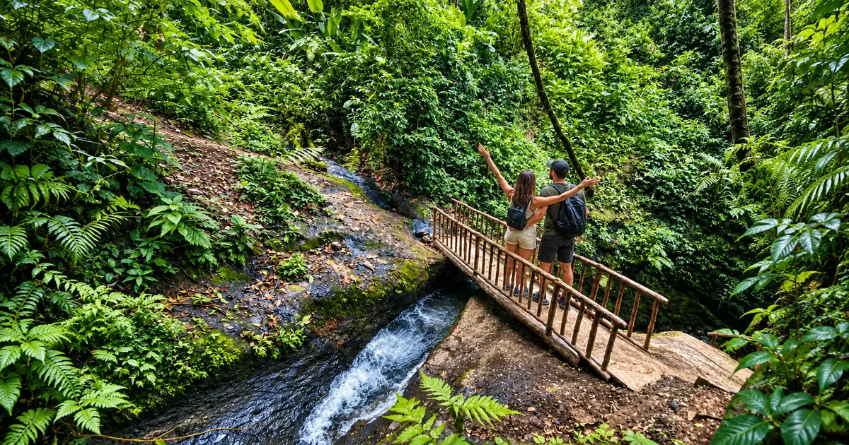 Couple relaxing at Wellness Park Ecolodge with Arenal Volcano view